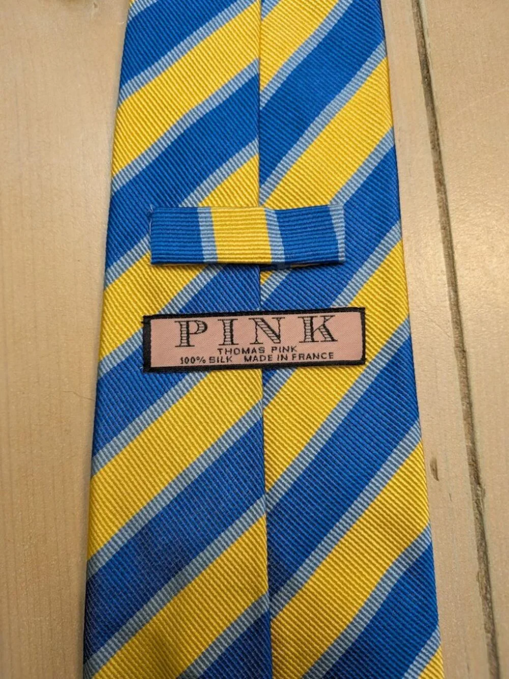 Lot of 2 Thomas Pink Silk Neckties Blue Yellow Stripe Floral Made in Paris